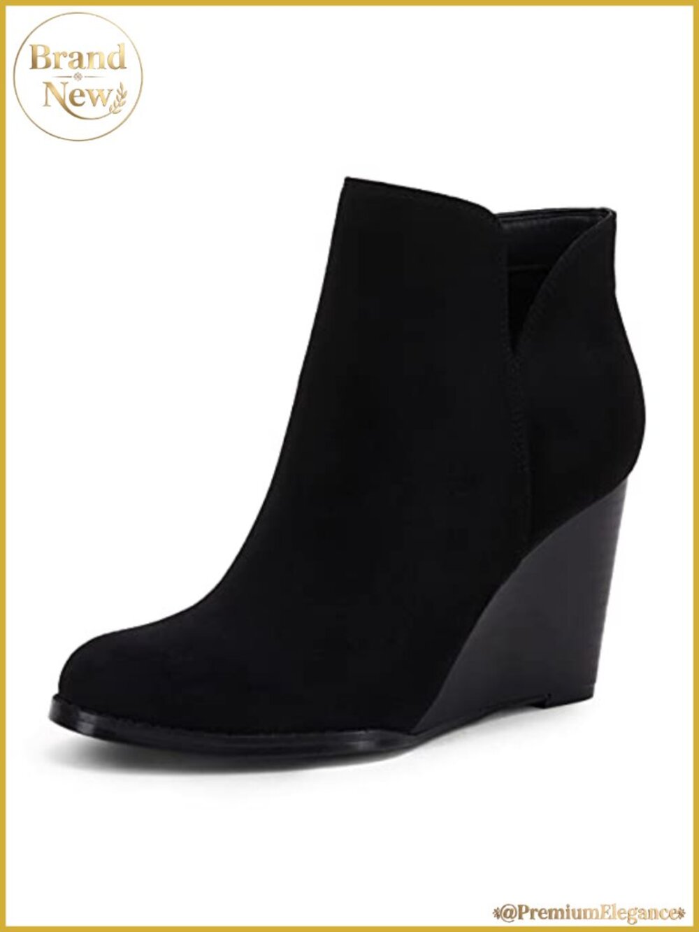 Womens Faux Suede V Cut Wedge Ankle Booties Zip-Up Stacked Heel Winter Boots